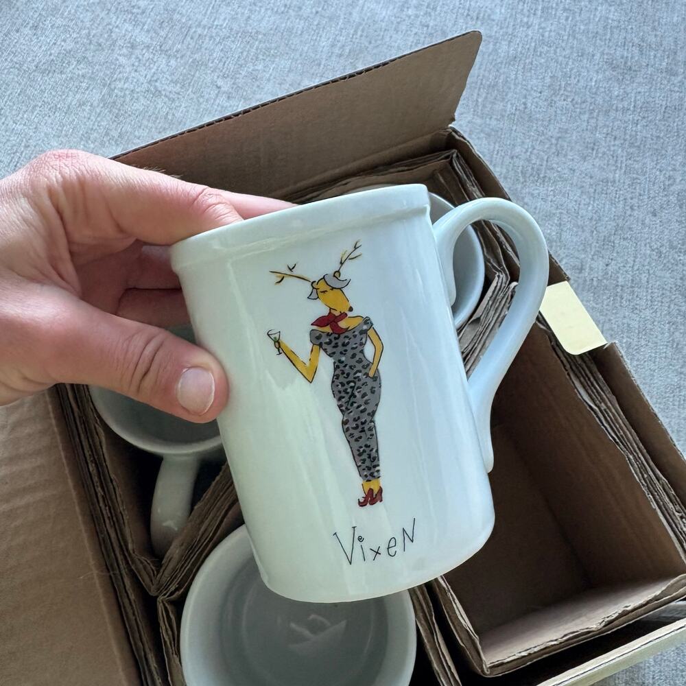 NIB 4x Pottery Barn Christmas Reindeer Ceramic Mugs - Picture 3 of 7